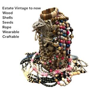 Estate Vintage to Now jewelry flower design jar
Shells, seeds, nuts, mystery